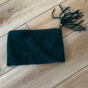 White House Black Market  Green Suede Clutch with Tassel